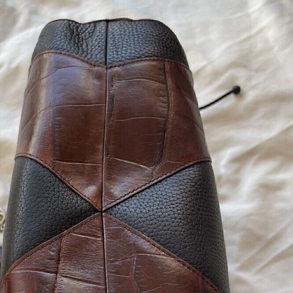 BRIGHTON EMMA Tiny Woven Brown/Black Leather Print D330285 Western Vintage Bag - Picture 8 of 15